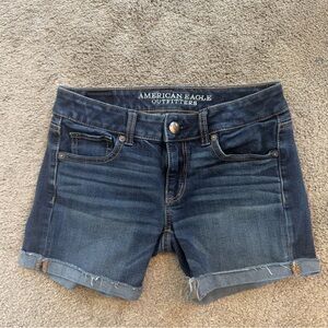 American Eagle Midi Jean Shorts Size 0 Dark Wash Cuffed Stretch Denim